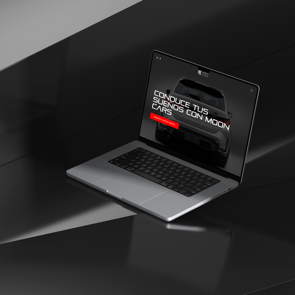 Image of a laptop with a web design for Moon Cars created and designed by Wittierra Design.