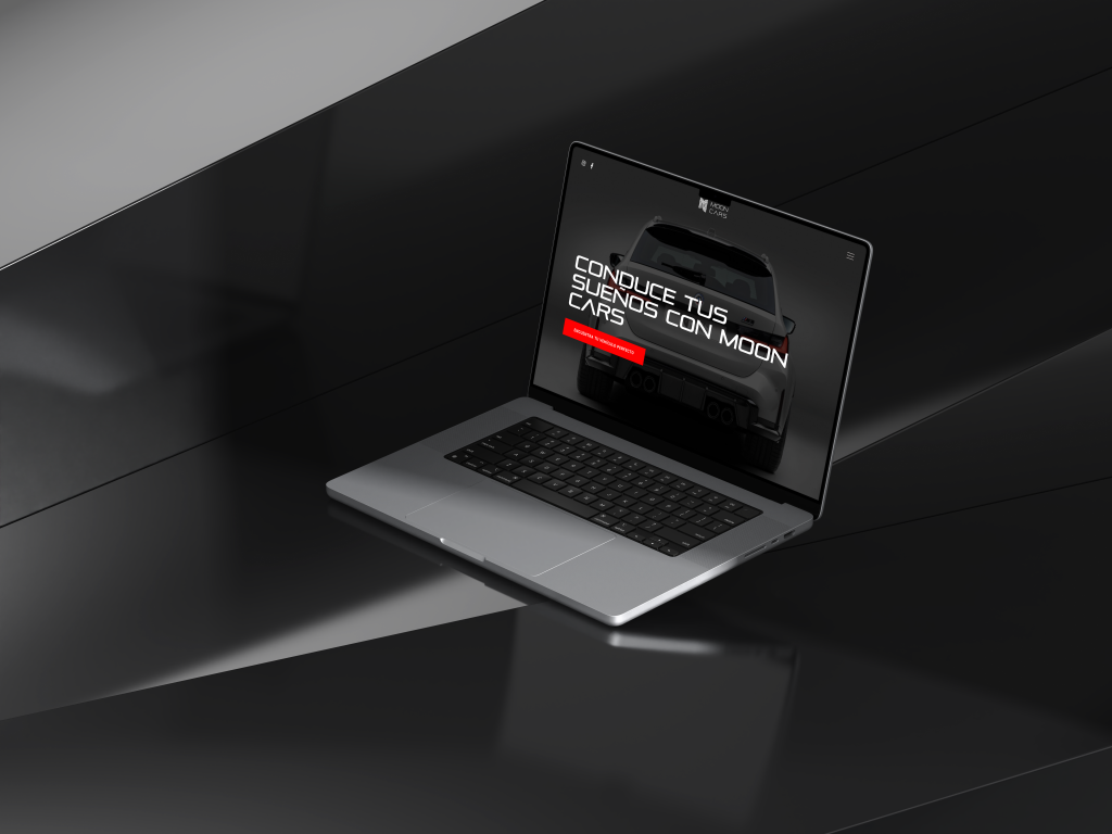 Imagen de un portátil con un diseño web para Moon Cars creado y diseñado por Wittierra Design.