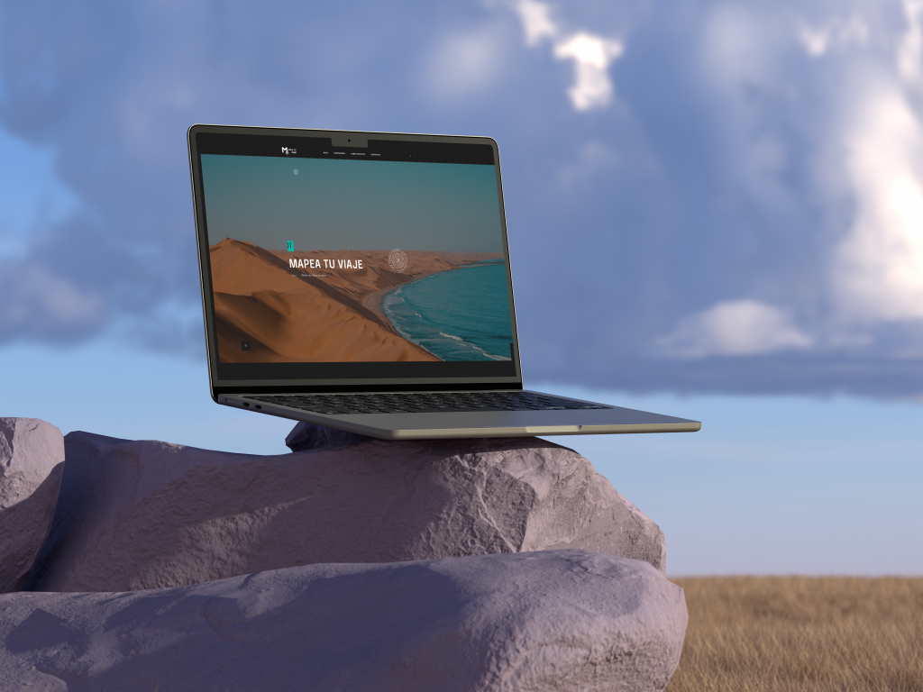 Portátil con el diseño web creado por Wittierra Design de Barcelona, mostrando una vista panorámica.