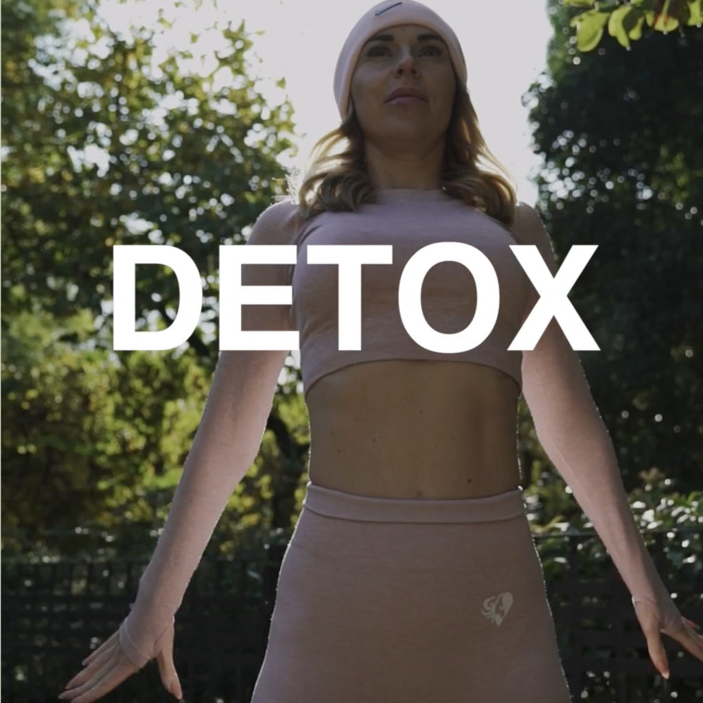 Woman exercising outdoors with the text "DETOX", branding design by Wittierra Design